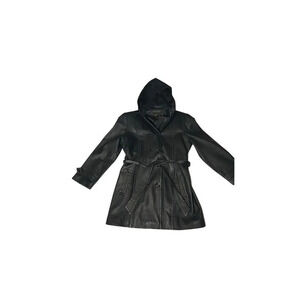 Giorgio Sant Angelo Women's Black Hooded Leather Jacket Size M Casual